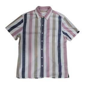 American Eagle Mens Medium Striped Button Up Shirt Short Sleeve Cotton
